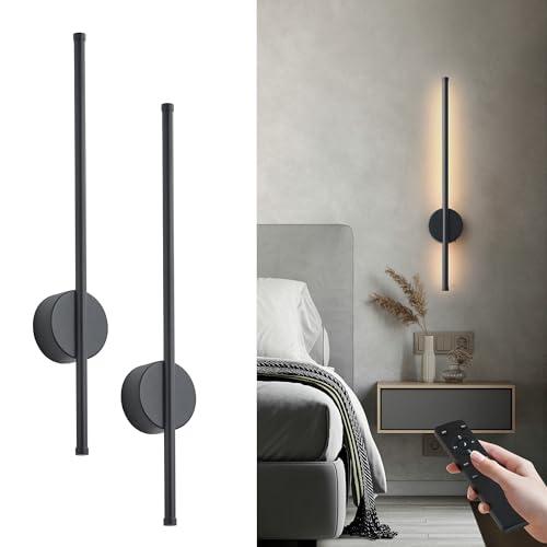 Battery Operated Modern Wall Sconces, Dimmable Wireless Wall Light Set of Two with Remote Control, 3 Color Temperatures, Rechargeable LED Wall Sconce for Bedroom, Living Room, Hallway, 23.6 Inch Black