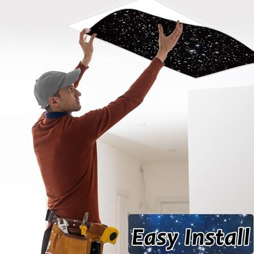 8 Pcs Fluorescent Light Covers with 80 Magnets Decorative for Classroom Ceiling Light 4 x 2 Feet Magnetic Light Covers Filter Easy Install for Office Hospitals & Home Drop Ceiling Supplies (Star)