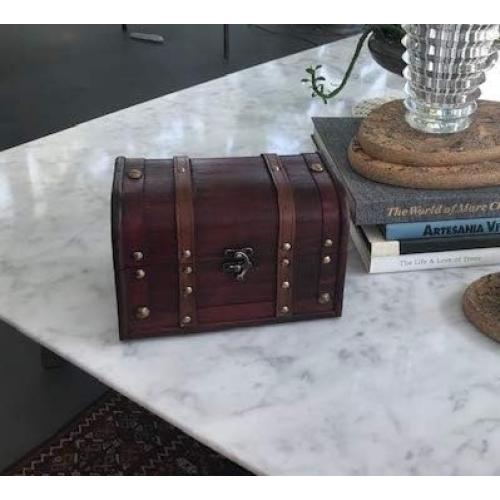 Wood and Leather Treasure Decorative Storage Chest With Lock and Lids - Handcrafted Small Stash Box for Home Decor
