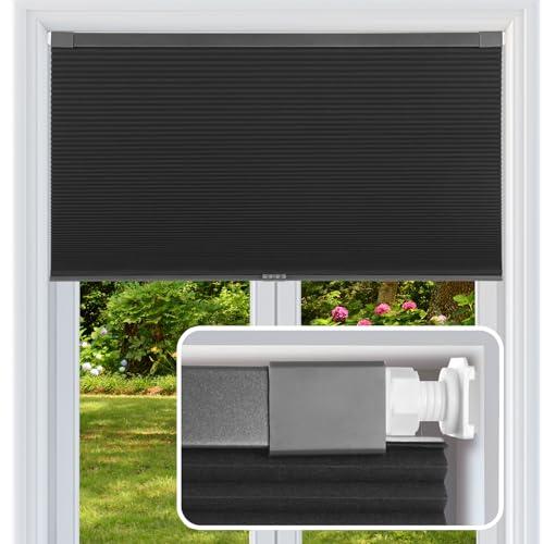 FabuBlinds Cordless Cellular Shades, No Drill No Tools Honeycomb Window Blinds, Blackout Light Blocking Cellular Shades for Window, Thermal Insulation Blinds, Easy to Install, Black 30 W x 64 H