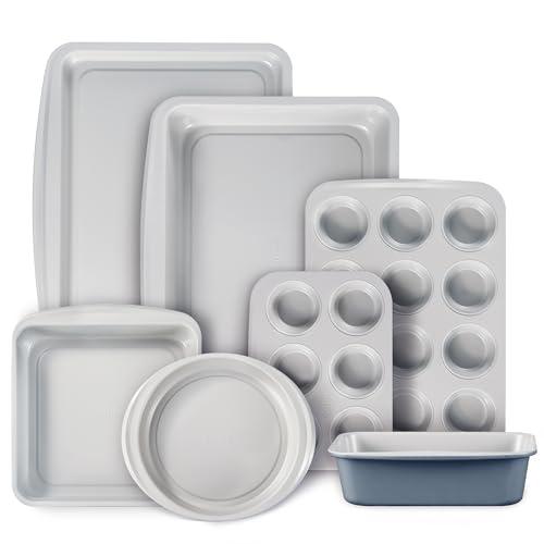 CAROTE 7-Piece Baking Pans Set, Nonstick Bakeware Sets, Gray & Blue