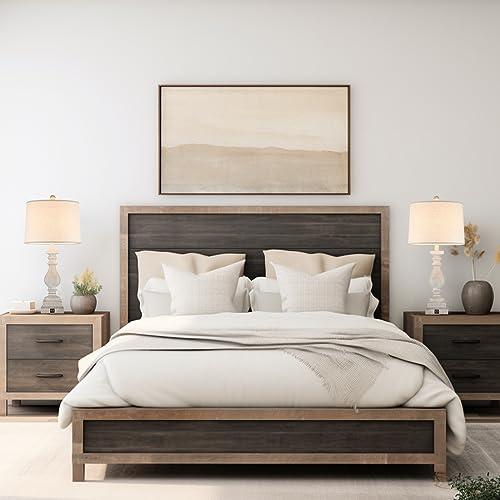 Rustic Dimmable Table Lamps Set of 2 with USB Charging Ports,26.5”Resin Beside Lamps for Living Room,Vintage Farmhouse Nightstand Lamps Traditional French Country Table Lamps for Bedroom