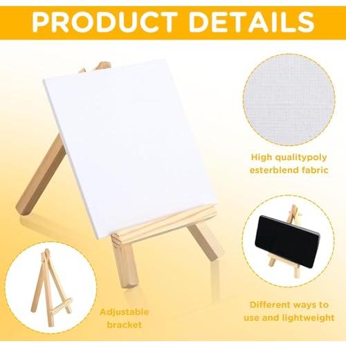 18 Pack Mini Canvases with Easels - 4x4 Inches Small Art Canvas Set for Adult Acrylic Pouring Oil Water Color
