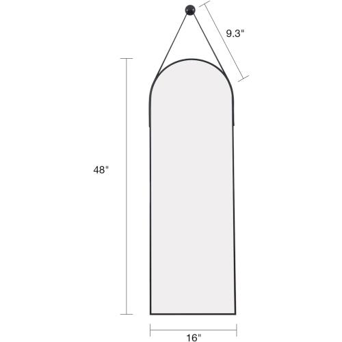 ITS RG Arched Full Length Wall Mirror - Mounted with Leather Strap for Bathroom, Living Room, Entryway (16x48 Black)
