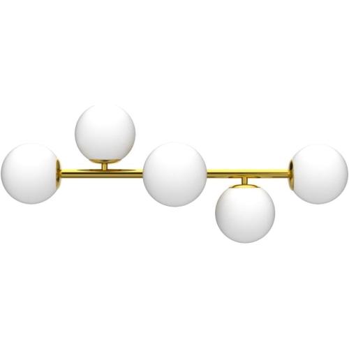 Bathroom Vanity Lights, 5-Light Bathroom Light Fixtures, Mid Century Modern Brass Bathroom Light Ceiling Light, Wall Sconces Semi-Flush Mount Light Fixture with Milk Globe Glass, Brass Gold, G9 Base