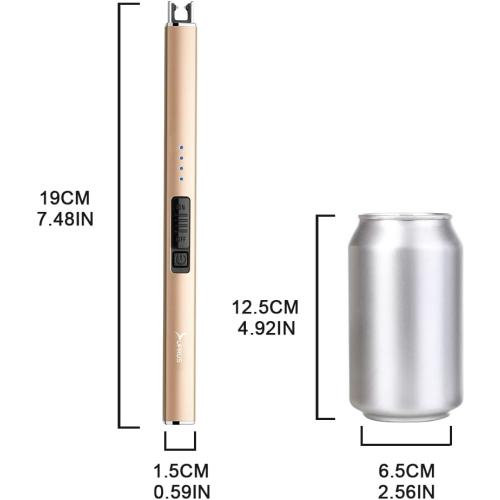 SUPRUS Electric Lighter Arc Windproof Flameless USB Rechargeable Lighter with Safety Lock for Candle BBQ Camping (Champagne Gold)