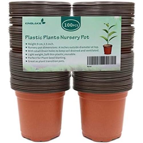 KINGLAKE 100 Pcs 4 Plastic Plants Nursery Pot/Pots Seedlings Flower Plant Container Seed Starting Pots,4 Inch,Red