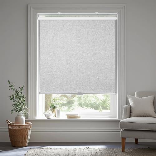 Homebox Cordless Blackout Roller Shades for Windows, 100% Room Darkening Blinds with Thermal Insulated Easy Install Spring System for Home, Living Room, Nursery (35 W x 72 H, Grey)