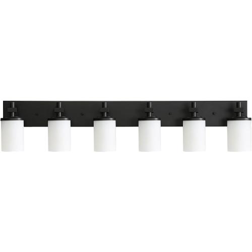 LOUSACE Bathroom Lighting Fixture Over Mirror, 6 Light Bathroom Vanity Lights Matte Black with Opal White Glass Shades, E26 Bulb Base, Wall Sconces Vanity Lighting Fixtures for Bathroom Living Room