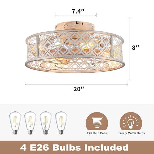 20 Caged Ceiling Fans with Lights Flush Mount Ceiling Fan with Remote,Small Black Low Profile Bladeless Ceiling Fan Light Fixture for Bedroom, Kitchen, Dining Room 4 Bulbs Included,6 Speeds