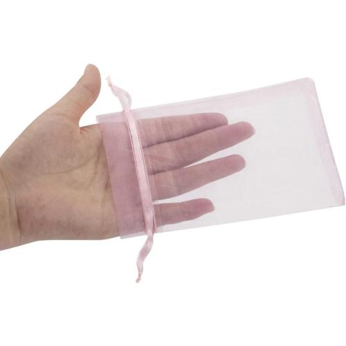 HRX Package 100pcs Blush Pink Organza Gift Bags, 4 x 6 inch Candy Mesh Drawstring Bags Jewelry Pouches for Christmas Wedding Baby Shower Party
