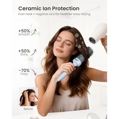 AIMIKE NaturaVol Round Brush for Blow Out,Nano Thermal Ceramic-Coated Round Hair Brush for Fine Hair,Fast Blow Dry for Smooth Salon-Style Finish at Home,Adds Volume,Teal (1.7Barrel,2.5with Bristles)