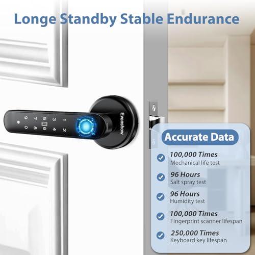 Fingerprint Door Lock Biometric Door Knob with Keypad Keyless Entry, 5-in-1 Door Locks for Bedrooms(Fingerprint/App/Code/Key/IC Card), Home Hotel Office Apartment Black