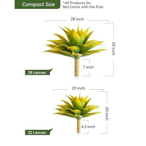 Velener Artificial Agave Fake Plants, Yellow Fake Succuents Plant for Room Decor, Unpotted Faux Agave Plant for Outdoor/Indoor Fall Decor, Yellow, 22 inches, Set of 1