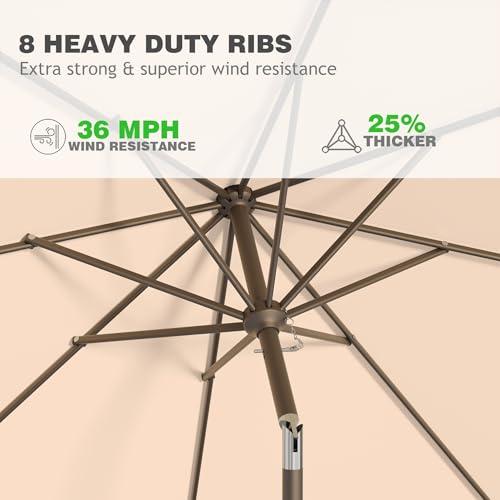 9 FT Patio Umbrella for Outdoor, Outdoor Umbrella with Push Button Tilt and Crank, Outdoor Patio Umbrellas with 8 Sturdy Ribs for Market, Garden, Deck, Backyard, Pool (Beige)