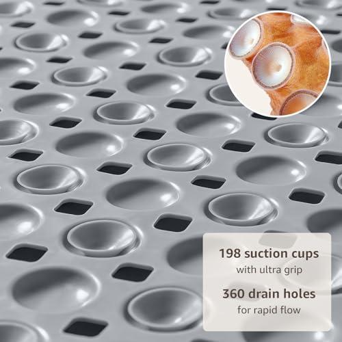 OTHWAY Bath Tub Shower Mat Non Slip, Bathtub Floor Liner Mats for Inside Shower Bathroom, Suction Cups and Drain Holes for Feet Scrubbing, Machine Washable, Soft on Feet, 35x16 Inch, Grey