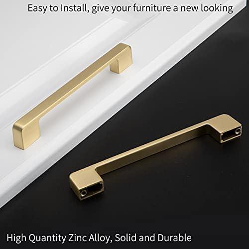10 Pack 3-3/4 Inch Modern Brushed Gold Cabinet Pulls Zinc Alloy Dresser Drawer Pulls Cabinet Hardware