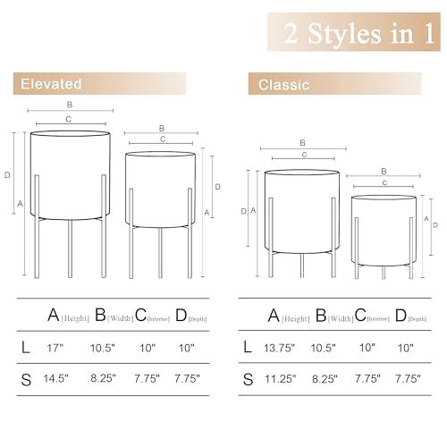 Sizes Medium and Large Color White  Planter Pots, Large Planters with Stand, Set of 2 Metal Planters for Indoor Plants with Drainage Holes for Living Room, Office, Garden or Balcony