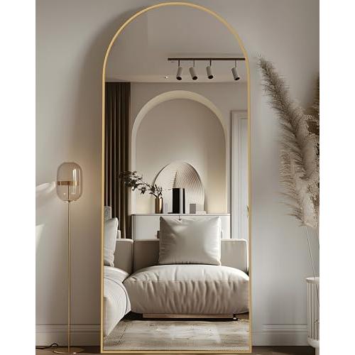 Full Length Mirror, 58x18 Arched Floor Mirror Freestanding, Floor Standing Full Body Mirror with Stand for Bedroom, Hanging Mounted for Living Room Cloakroom, Gold
