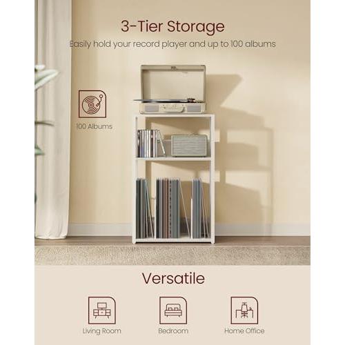 VASAGLE 3-Tier Record Player Stand, Vinyl Record Storage up to 100 Albums