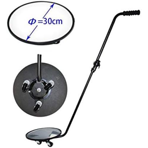 Under Vehicle Inspection Mirror Under Car Mirror - 12-Inch Diameter Security Mirror with Wheels and LED Light