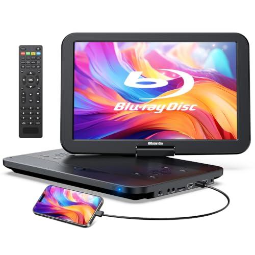 GOnavidio 17.6 Portable Blu Ray DVD Player with 15.4 Large Screen, HDMI in/Out, Sync Screen, 4000mAh Rechargeable Battery, 1080P MP4 MKV Video, Surround Audio, USB/TF Card(Include HDMI Cable)