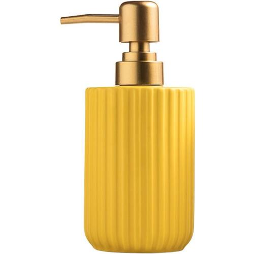 Chic Cylinder-Shaped Soap Dispenser, Vertical Stripe Design with Gold Pump, Ceramic Lotion Dispenser(Yellow)