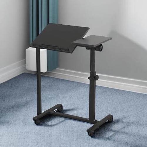 Black TigerDad Overbed Bedside Desk Mobile Rolling Laptop Stand Tilting Overbed Table with Wheels Height Adjustable Tray Table for Laptop Bed Sofa Side Table (Black)