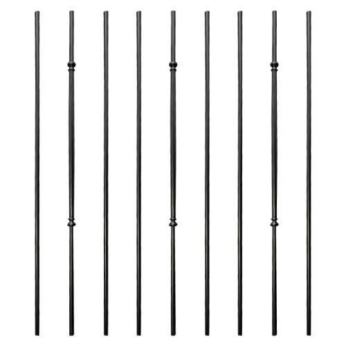 Round Balusters Stair Railing - 5/8 in. x 44 in, Venetian Iron Balusters Hollow, Double Knuckle and Round Plain Iron Railing (Pack of 9), Fluted and Lite, Satin Black,
