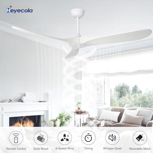 Ceiling Fans Without Light,60 Inch Outdoor Ceiling Fans no Light, 3 Blade Solid Wood Ceiling Fan with Remote Control for Patios Living Room Bedroom Porch. (White Blades   White Body, 60inch)
