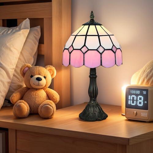 8 Tiffany Style Table Lamp, Vintage Handmade Stained Glass Shade Lighting, Bedroom Bedside Light, Study Desk Lamp, Office Accent Lamp