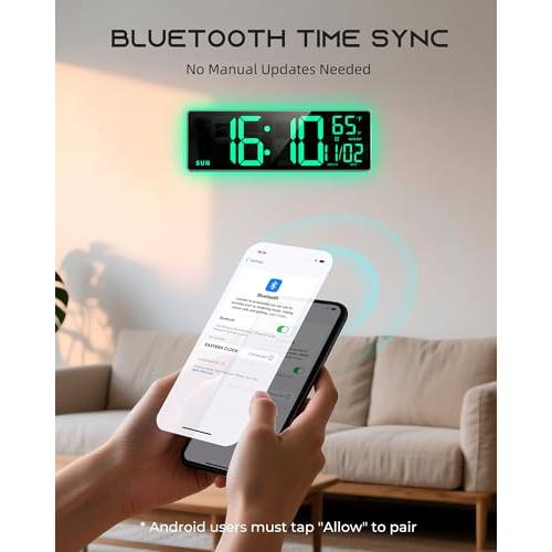 EASYERA 16.5 Large Digital Wall Clock with BT Sync,11 RGB Lights