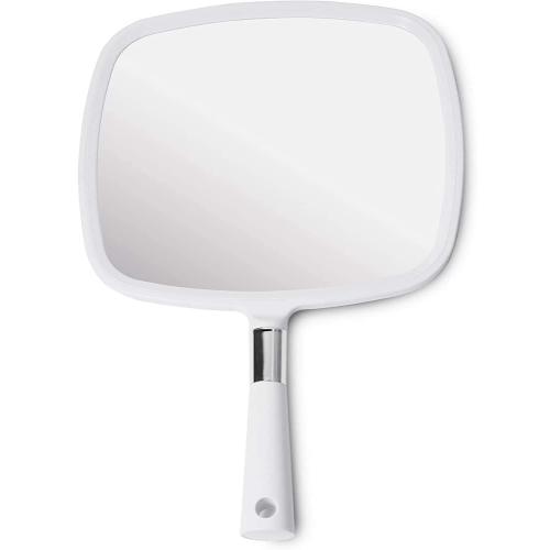 MIRRORVANA® Large Hand Held Mirror with Comfy Handle for Women and Men - Personal Barber Haircut Mirror to See Back of Head - Espejo de Mano - 9 x 13 (White)