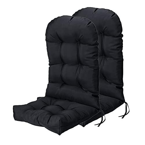 Black Set of 2 Waterproof Adirondack & Rocking Chair Cushion Indoor and Outdoor High Back Patio Cushions with Ties