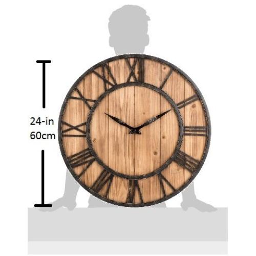 Metal & Solid Wood Noiseless Wall Clock (Wood, 24-inch)
