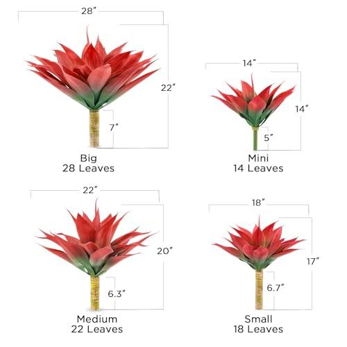 Velener Fall Fake Agave Artificial Plant: Red Fake Succulents Plant for Room Decor and Autumn, Unpotted Faux Agave Plant for Outdoor/Indoor Fall Decor, Red, 28 inches, Set of 1