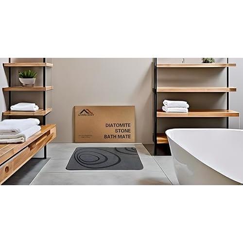 Premium Stone Bath Mat, Modern Diatomaceous Earth Shower mat, Diatomite Non-Slip Super Absorbent Bathroom Floor mat, Luxurious Quick-Drying Shower mat, Easy to Clean, Dark Gray, 15x24 Large.