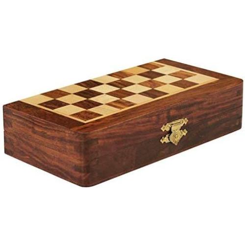 Magnetic Travel Chess Board Set - Classic Wood Staunton 7 X 7 Inch Pocket Chess Set with Folding Game Board Handmade in Fine Rosewood