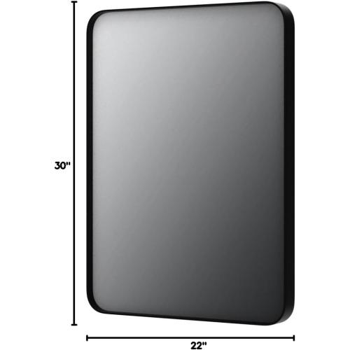 LOAAO Black Metal Framed Bathroom Mirror for Wall, 22X30 Inch Rounded Rectangle Mirror, Matte Black Bathroom Vanity Mirror Farmhouse, Anti-Rust, Hangs Horizontally or Vertically