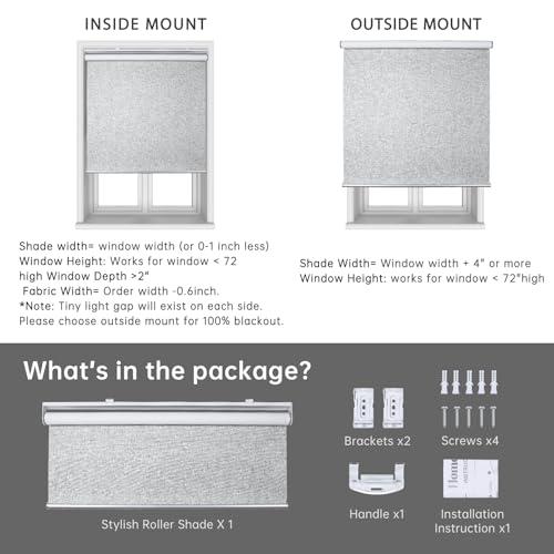 Homebox Cordless Blackout Roller Shades for Windows, 100% Room Darkening Blinds with Thermal Insulated Easy Install Spring System for Home, Living Room, Nursery (35 W x 72 H, Grey)
