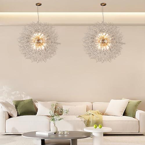 24-Light Farmhouse Crystal Chandeliers, Large Gold Beaded Lamp, Modern Firework Pendant Lighting, Sputnik Dandelion Hanging Lights for Living Room Bedroom Dining Room (Gold, D39.3inch)