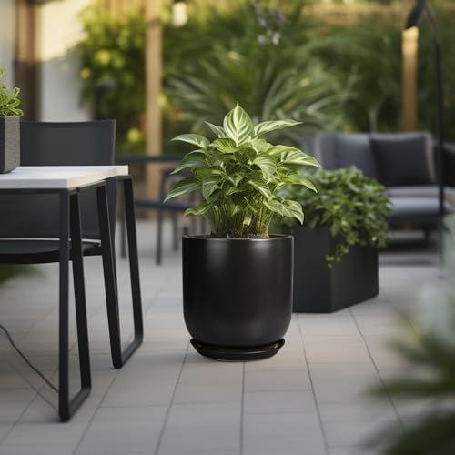 Ceramic Planter Pot - 12 Inch Large Plant Pot with Drainage Hole and Saucer Modern Flower Pot for Indoor Outdoor Plants Home Garden Decor Black