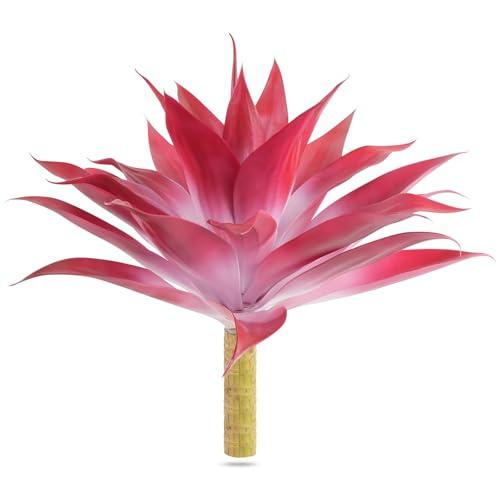 Velener Fake Agave Plant Outdoor, UV Resistant Artificial Plants Large Size for Outdoor and Indoor Decor, Faux Plant Dual Agave Indoor for Planters (22 inch,Red/White)