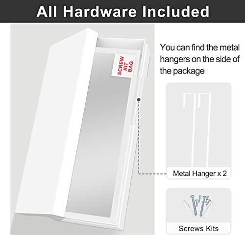 MIRUO Over The Door Mirror Full Length with Hanging Brackets, or Leaning Against Wall Mounted On Wall, Door, 44''x16'', White (JJ01398AAG- AM002)