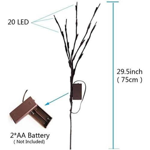 1 Pack Decorative LED Lighted Branch Lights Battery Operated Artificial LED Twig Branches Decoration for Home Room Decor Christmas Vase (Warm White, 29.5 Inches, 20leds)