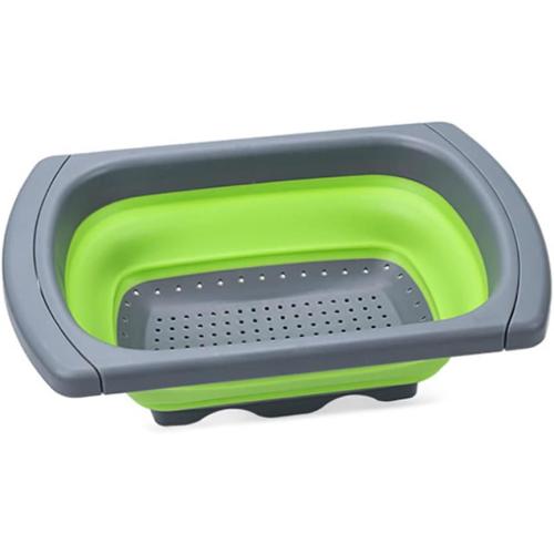 Alnicov Silicone Collapsible Colander,Colander Strainer Over The Sink Vegetable/Fruit Colanders Strainers with Extendable Handles for Pasta Vegetables Fruits Green