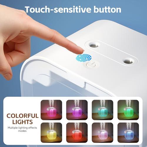 USB Humidifier with 7 Color Night Light, 1L Transparent Water Tank, Ultrasonic Quiet Cool Mist, 2-Speed Dual Mist, for Bedroom, Baby Room (high-level black)