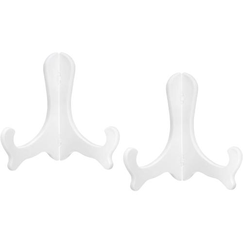 uxcell 2pcs 6 Easel Plate Holder, Plastic Folding Display Stand White for Decorative Picture Frame