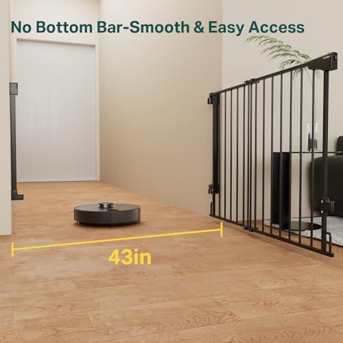 Cumbor 29.2-43 No Bottom Bar Baby & Dog Gate for Stairs & Doorways | 2-in-1 Auto Close Gates Indoor, Hardware Mounted Pet Gate with Large Walk Thru Door, Child-Proof Safety Gate for Kids (Black)