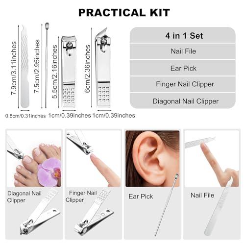 100 Sets Finger Nail Clipper Set Bulk,4 in 1 Black Adult | Stainless Steel Travel Manicure Kit with Case Individually Wrapped Nail Clippers Bulk for Homeless,Hotel,Charity